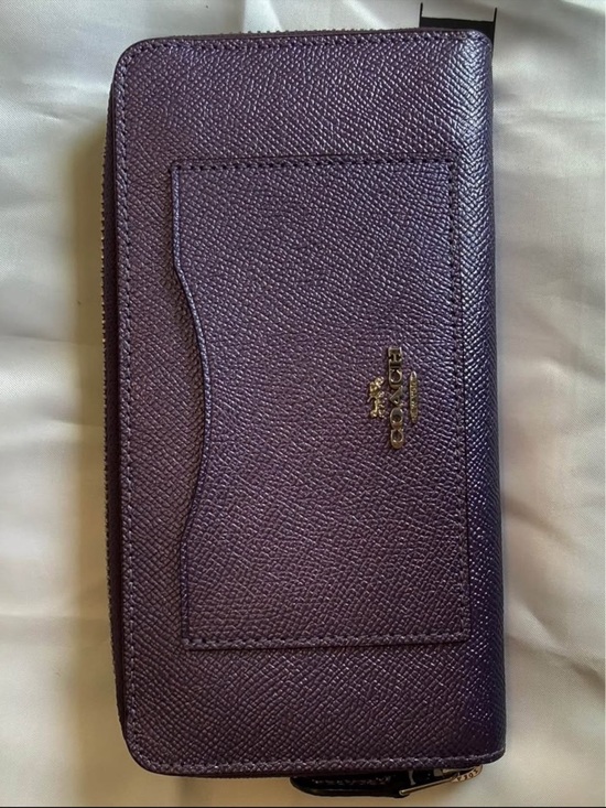 Coach Handbags - Coach Purple Zip-Around Saffiano Leather Wallet with Front Card Slot
